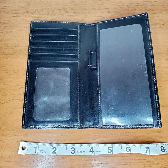 Etienne Aigner Black Leather Croc Print Wallet Vintage Card Holder Check Book - Picture 5 of 7